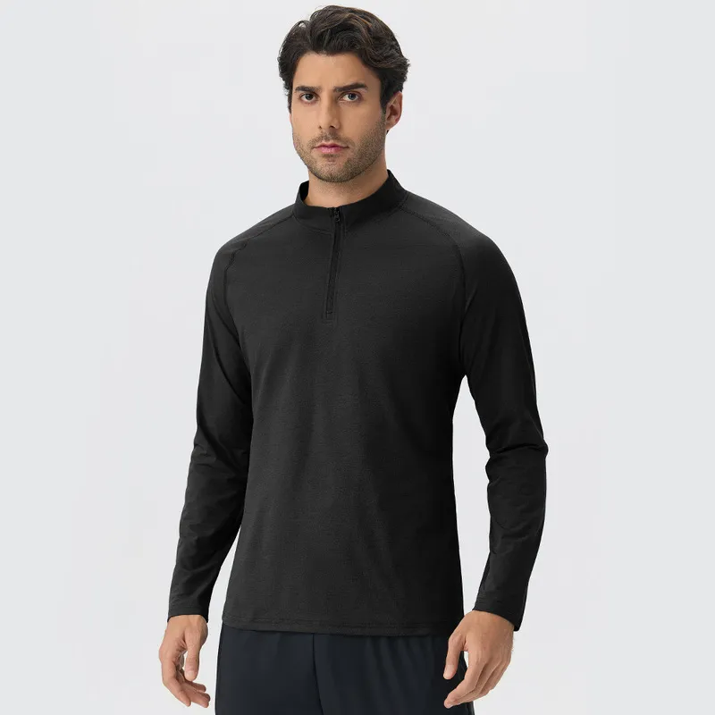 Sudadera deportiva casual para hombre de manga larga, secado rápido y media cremallera, color liso (EFGBYEL-61530)