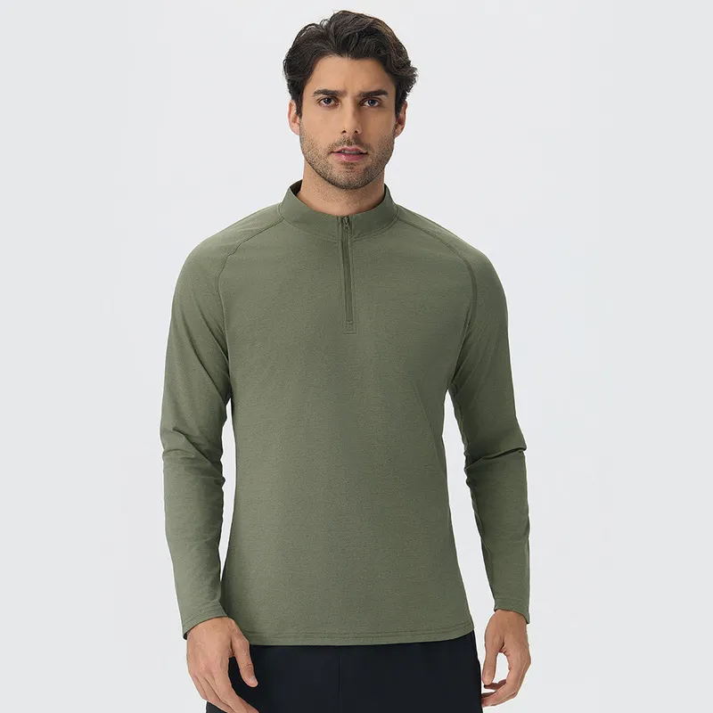 Sudadera deportiva casual para hombre de manga larga, secado rápido y media cremallera, color liso (EFGBYEL-61530)