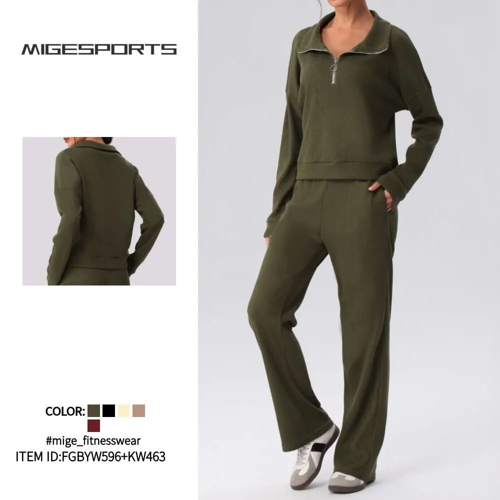 Conjunto de dos piezas para mujer: camiseta de manga larga y pantalón (estilo deportivo, yoga, fitness y gimnasio) FGBYW596+KW463
