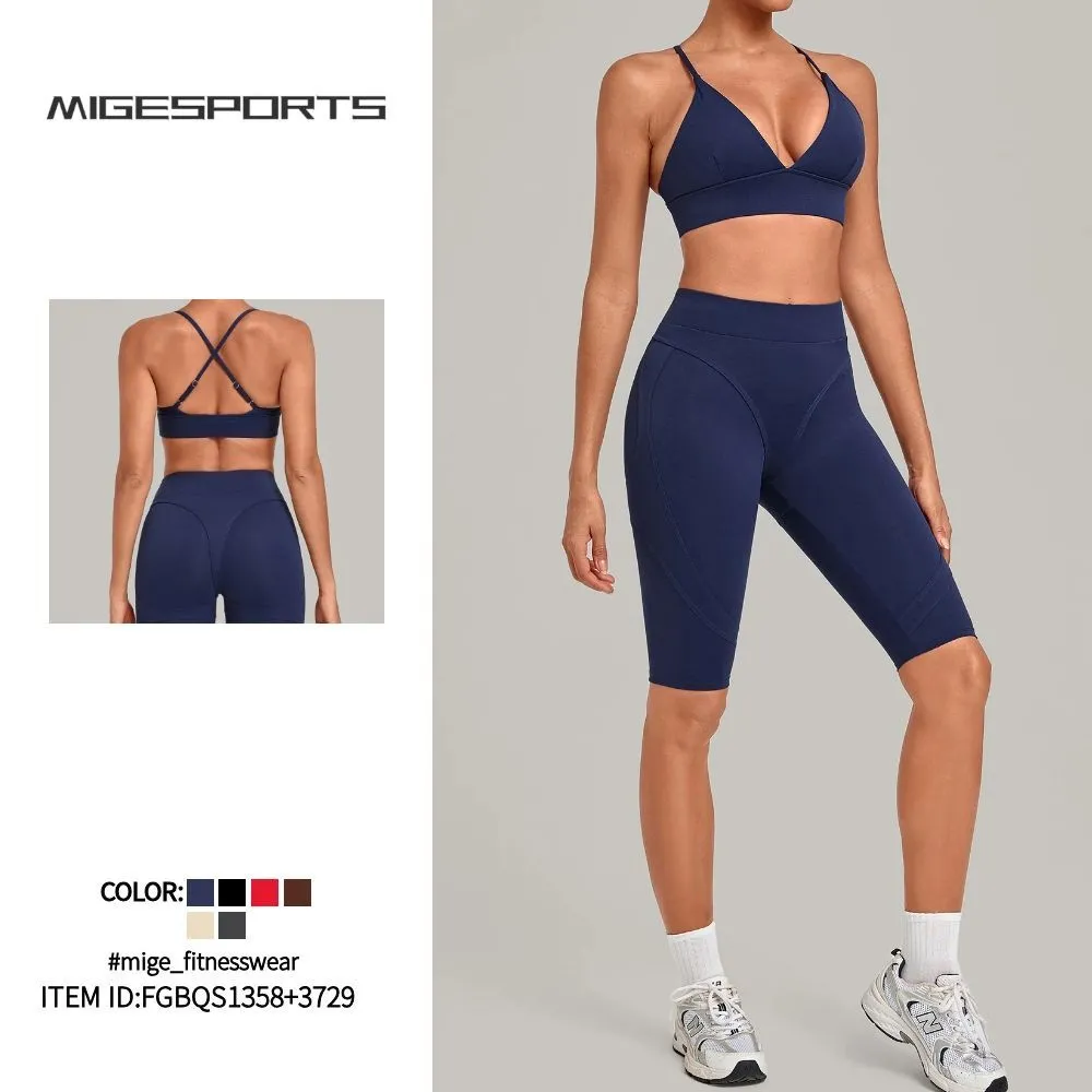 Conjunto de yoga sexy y cómodo para mujer: top transpirable y leggings de cintura elástica (espalda descubierta) FGBQS1358+3729
