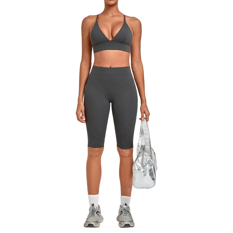 Conjunto de yoga sexy y cómodo para mujer: top transpirable y leggings de cintura elástica (espalda descubierta) FGBQS1358+3729