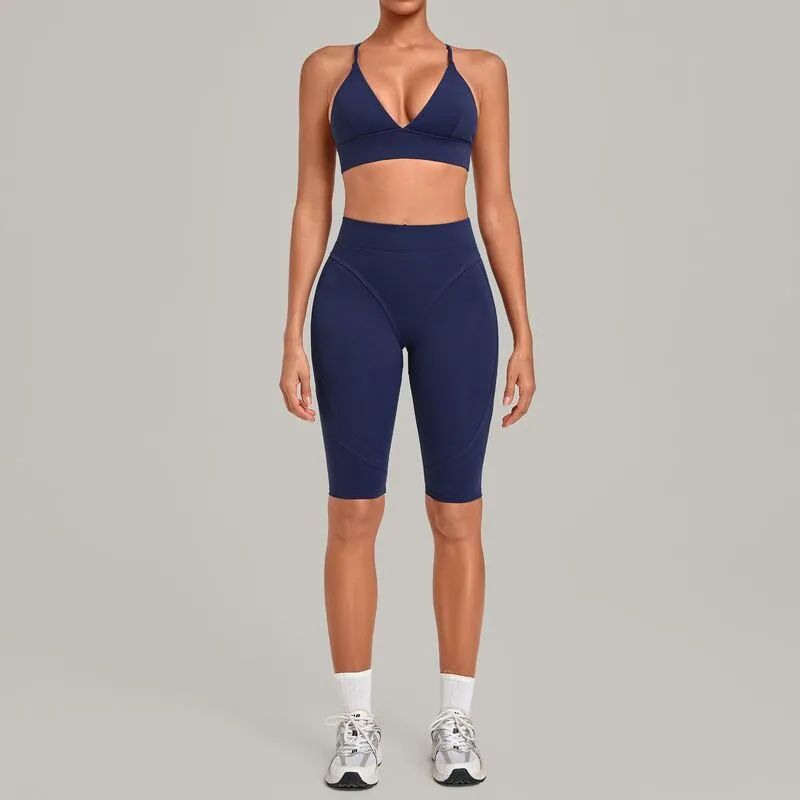 Conjunto de yoga sexy y cómodo para mujer: top transpirable y leggings de cintura elástica (espalda descubierta) FGBQS1358+3729