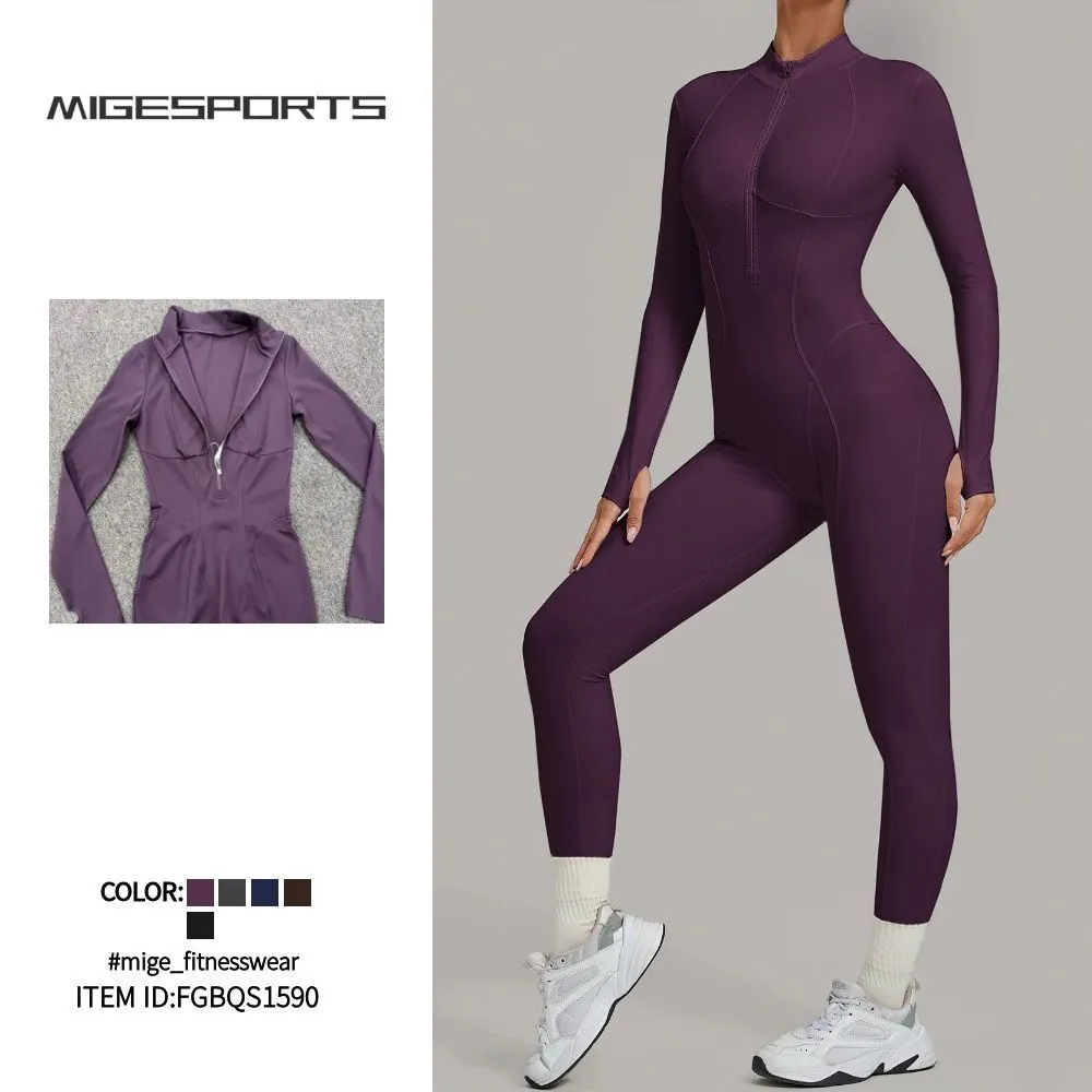 Body deportivo de una pieza para mujer con cremallera, ideal para yoga, fitness, gimnasio y tenis (modelo FGBQS1590)