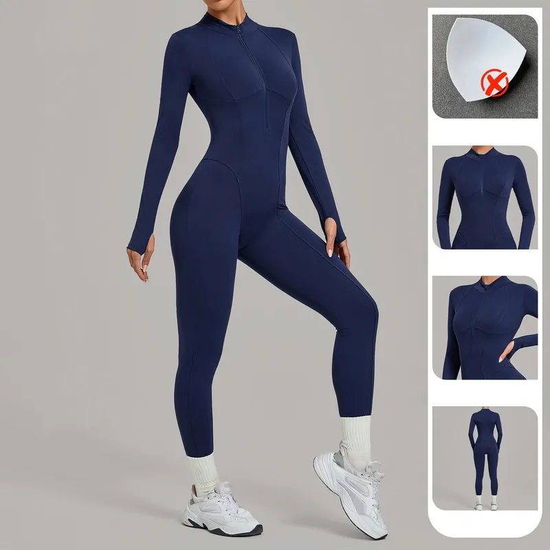 Body deportivo de una pieza para mujer con cremallera, ideal para yoga, fitness, gimnasio y tenis (modelo FGBQS1590)