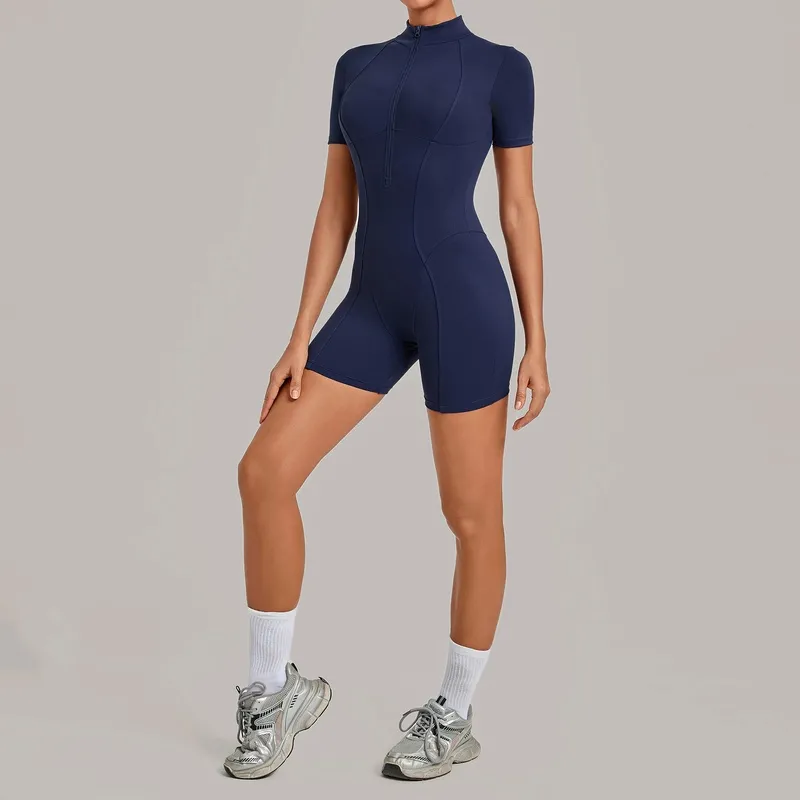 Enterizo de yoga para mujer con control de abdomen, manga corta y cremallera frontal (modelo FGBQS2640)