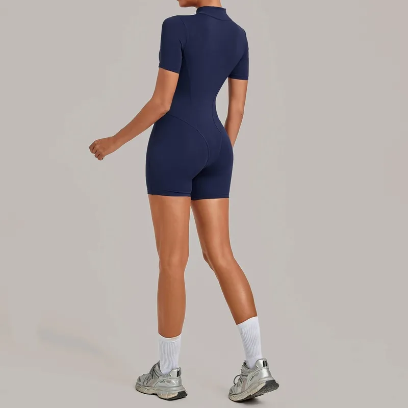 Enterizo de yoga para mujer con control de abdomen, manga corta y cremallera frontal (modelo FGBQS2640)