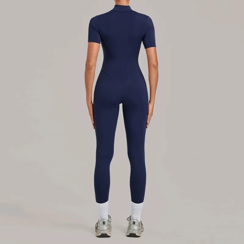 Mono deportivo de yoga para mujer, de una pieza, con cremallera y manga corta (FGBQS2680)