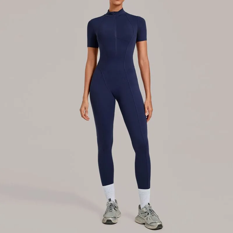 Mono deportivo de yoga para mujer, de una pieza, con cremallera y manga corta (FGBQS2680)