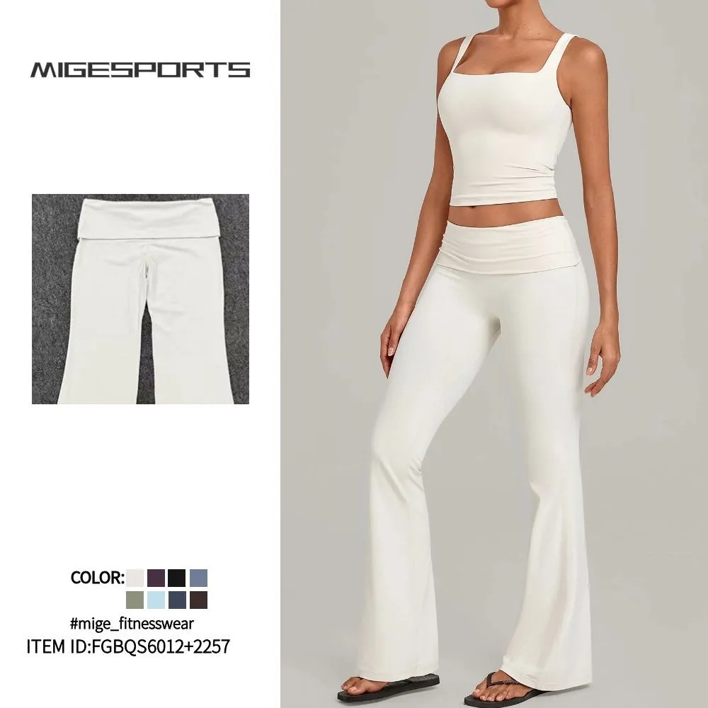Conjunto deportivo de yoga para mujer: camiseta sin mangas y pantalones acampanados (modelo FGBQS6012+2257)