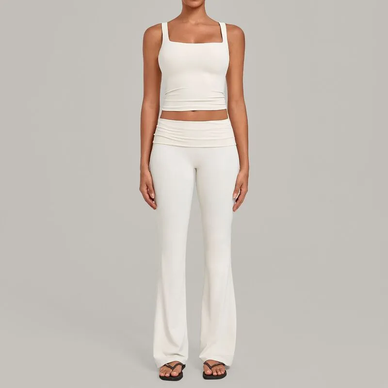 Conjunto deportivo de yoga para mujer: camiseta sin mangas y pantalones acampanados (modelo FGBQS6012+2257)