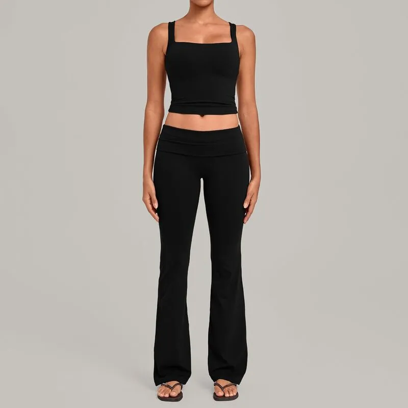 Conjunto deportivo de yoga para mujer: camiseta sin mangas y pantalones acampanados (modelo FGBQS6012+2257)