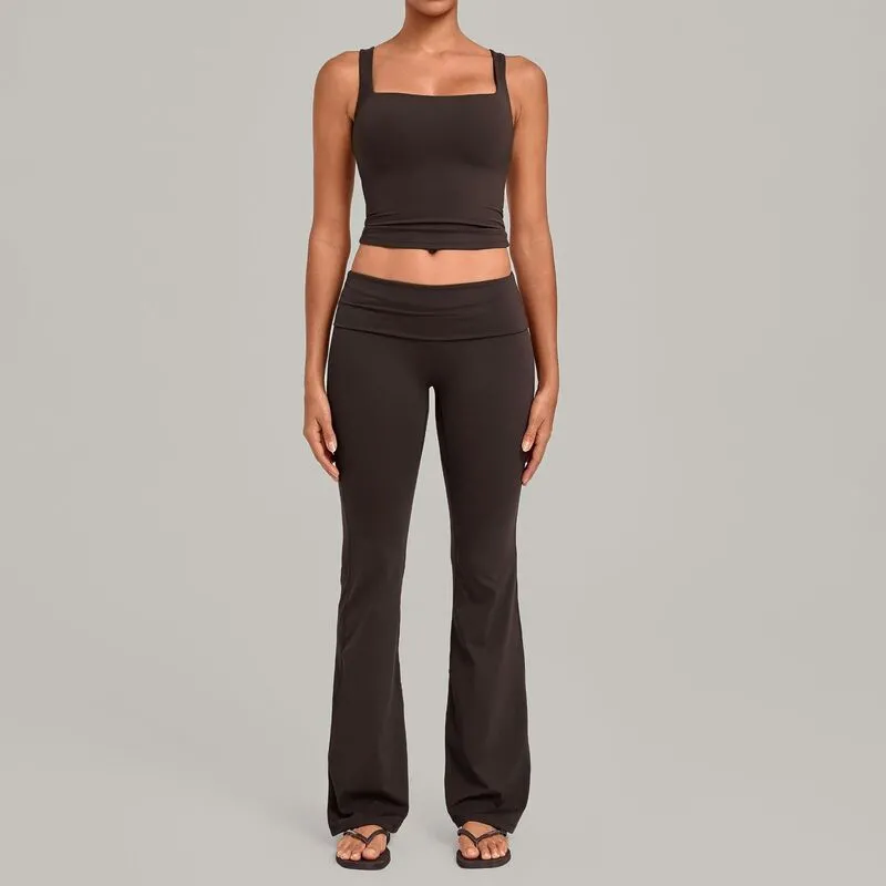 Conjunto deportivo de yoga para mujer: camiseta sin mangas y pantalones acampanados (modelo FGBQS6012+2257)