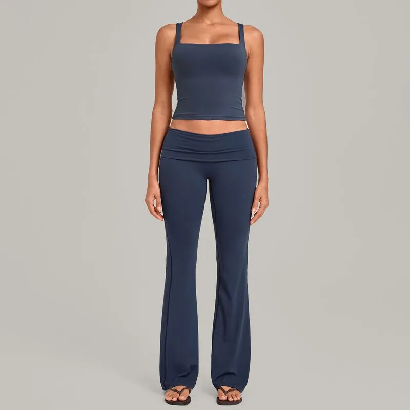 Conjunto deportivo de yoga para mujer: camiseta sin mangas y pantalones acampanados (modelo FGBQS6012+2257)
