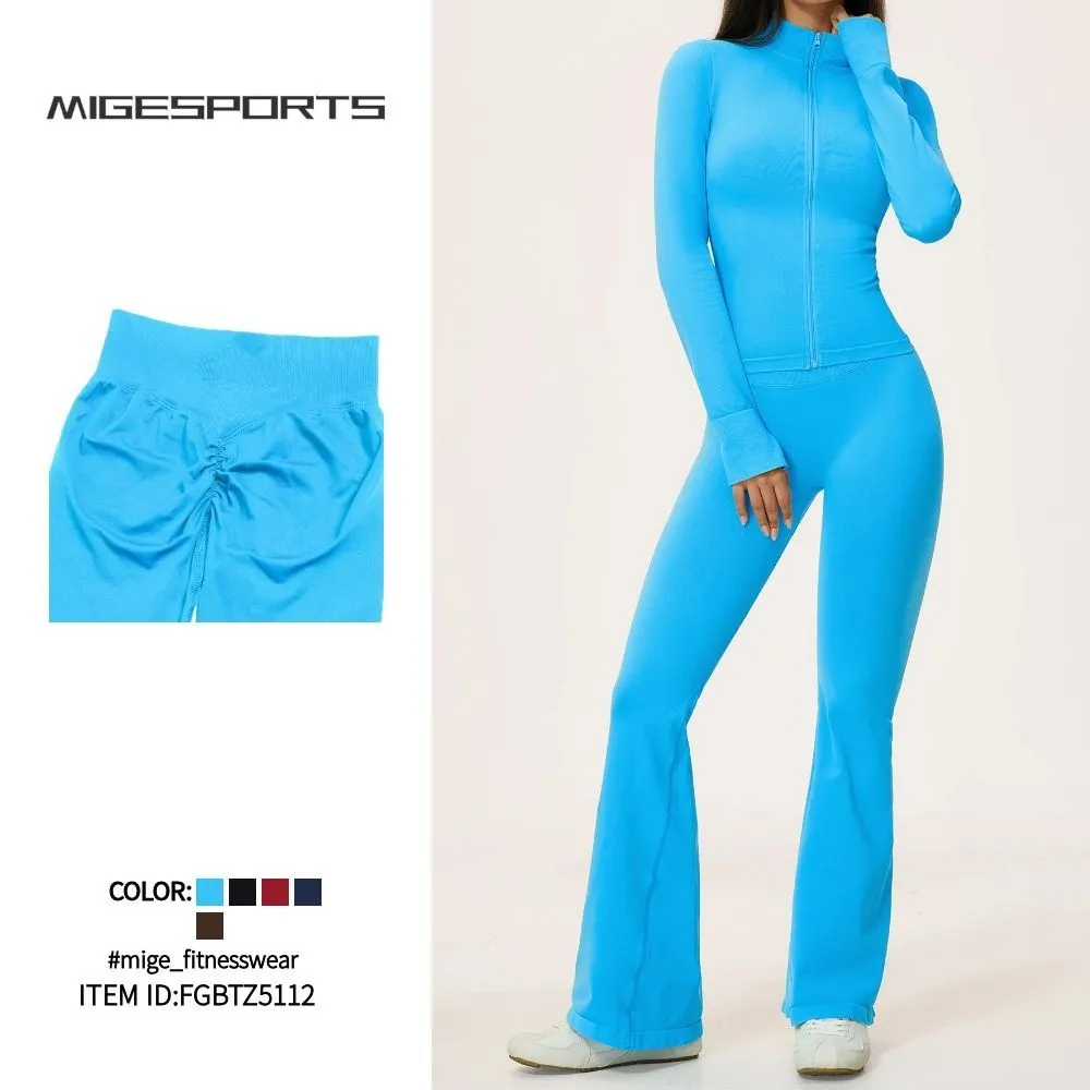 Conjunto deportivo sexy de 7 piezas en color sólido con logotipo personalizado para mujer (yoga, gimnasio, fitness) FGBTZ5112