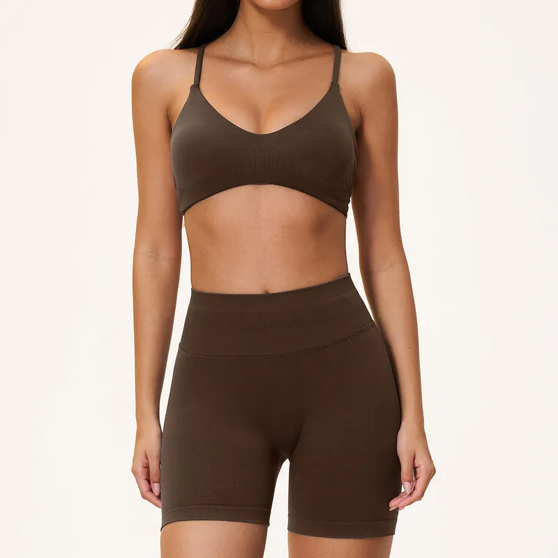Conjunto de sujetador y shorts marrones