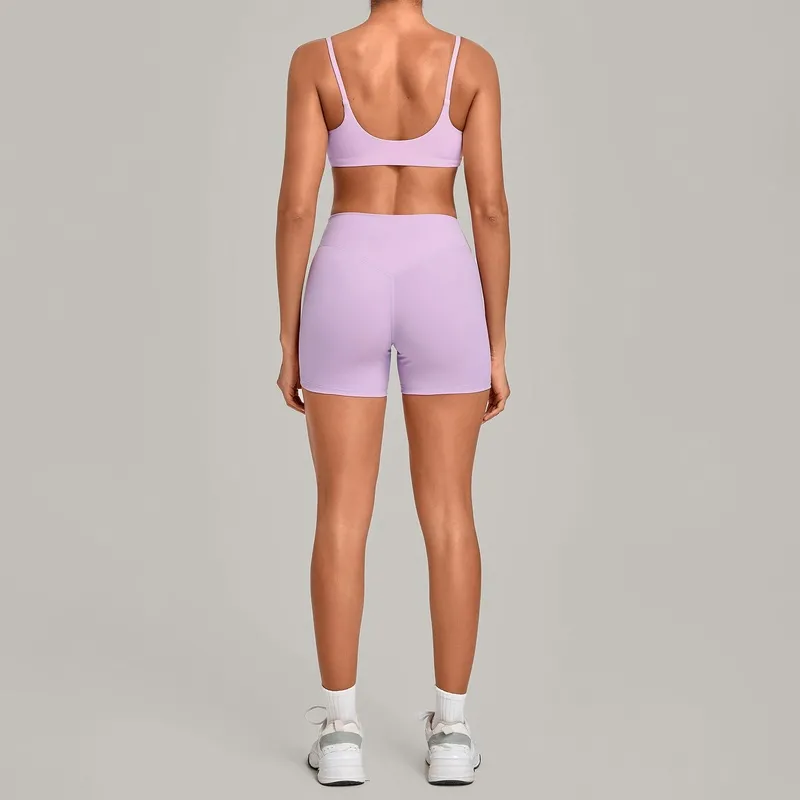 Conjunto de ropa de yoga para mujer (color liso): top deportivo y pantalones cortos de cintura alta para deportes al aire libre FGBQS3599+5610