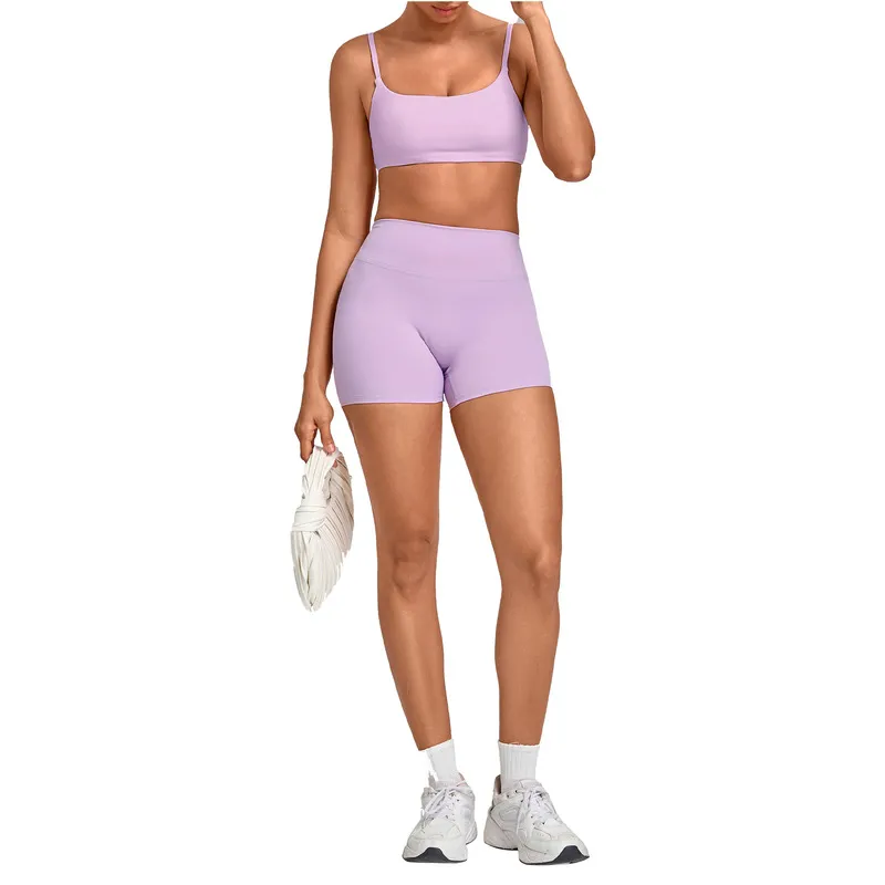 Conjunto de ropa de yoga para mujer (color liso): top deportivo y pantalones cortos de cintura alta para deportes al aire libre FGBQS3599+5610