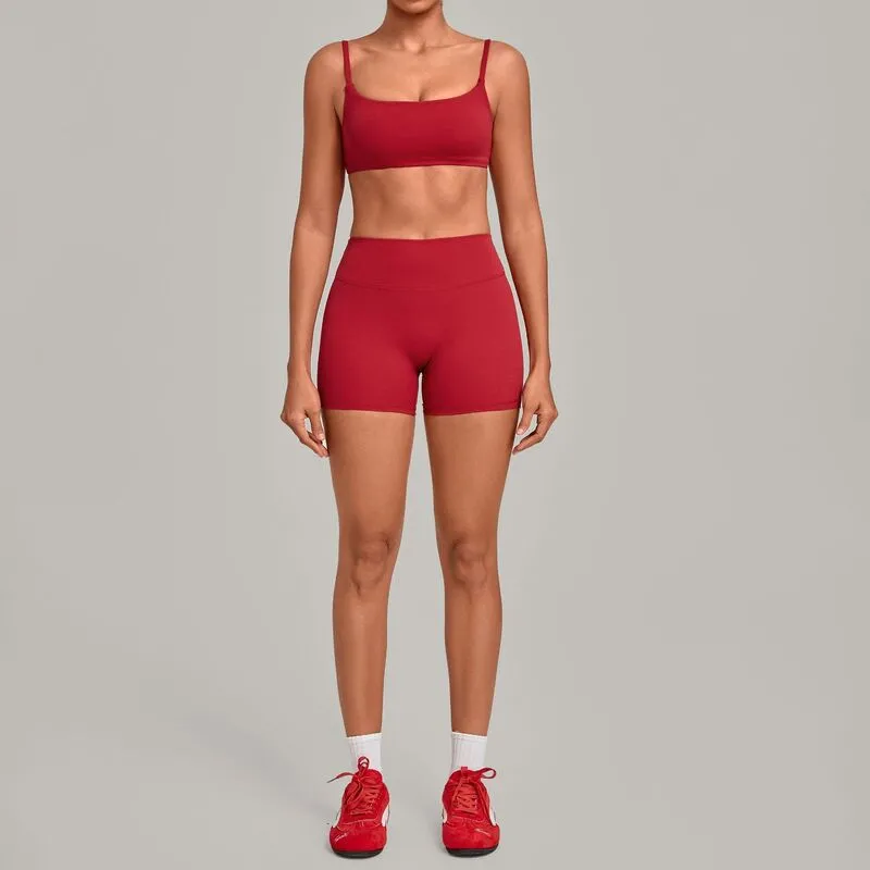Conjunto de ropa de yoga para mujer (color liso): top deportivo y pantalones cortos de cintura alta para deportes al aire libre FGBQS3599+5610