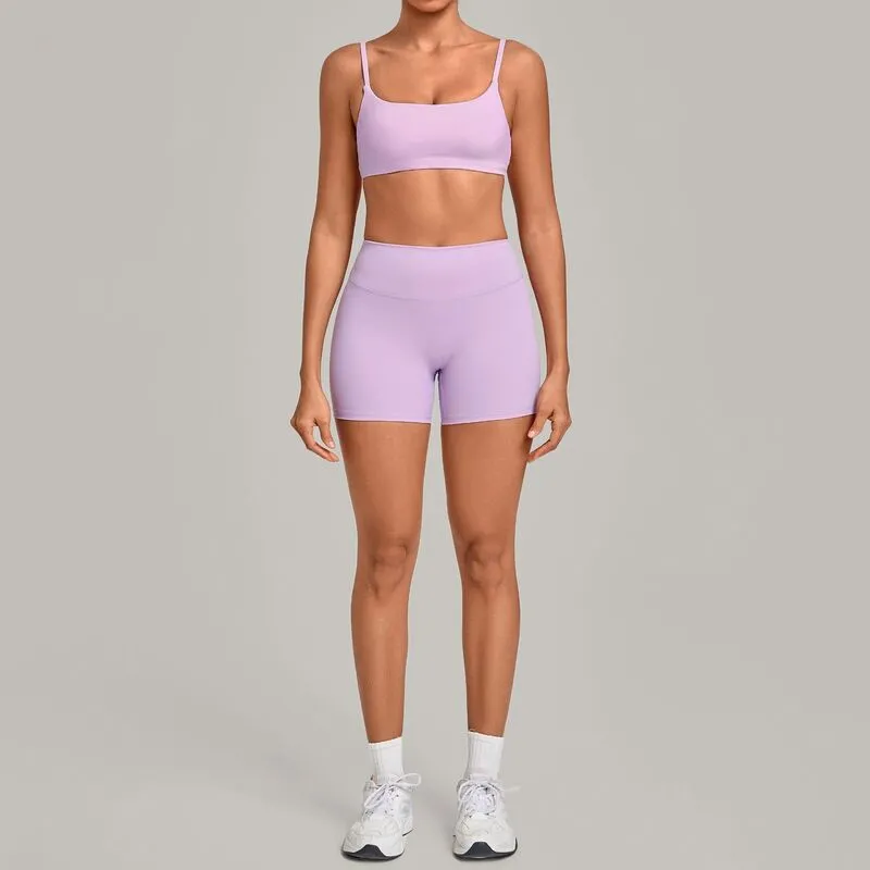 Conjunto de ropa de yoga para mujer (color liso): top deportivo y pantalones cortos de cintura alta para deportes al aire libre FGBQS3599+5610