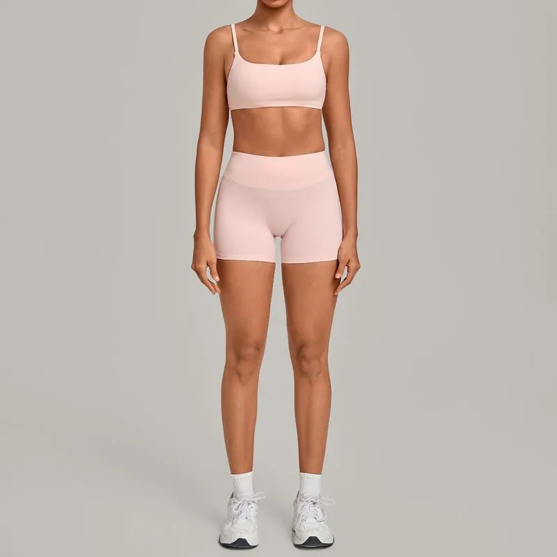 Conjunto de sujetador y shorts rosa bebé