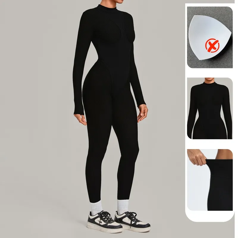 Enterizo de yoga para mujer, suave y de manga larga, ropa deportiva elástica, body de yoga FGBQS7802