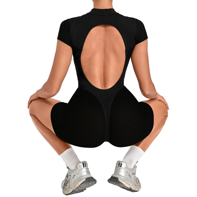 Conjunto de ropa deportiva para yoga y fitness: leggings de secado rápido y mono corto de una pieza para mujer (modelo FGBQS8603)