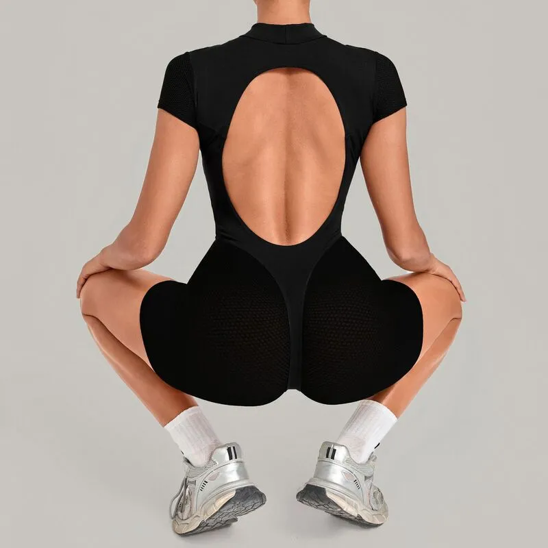 Conjunto de ropa deportiva para yoga y fitness: leggings de secado rápido y mono corto de una pieza para mujer (modelo FGBQS8603)