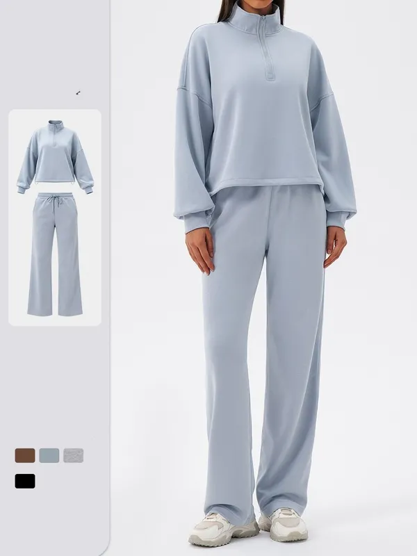 Conjunto deportivo de yoga de 2 piezas para mujer: top de manga larga en color liso y cómodo (FGBYEL42553+42311)