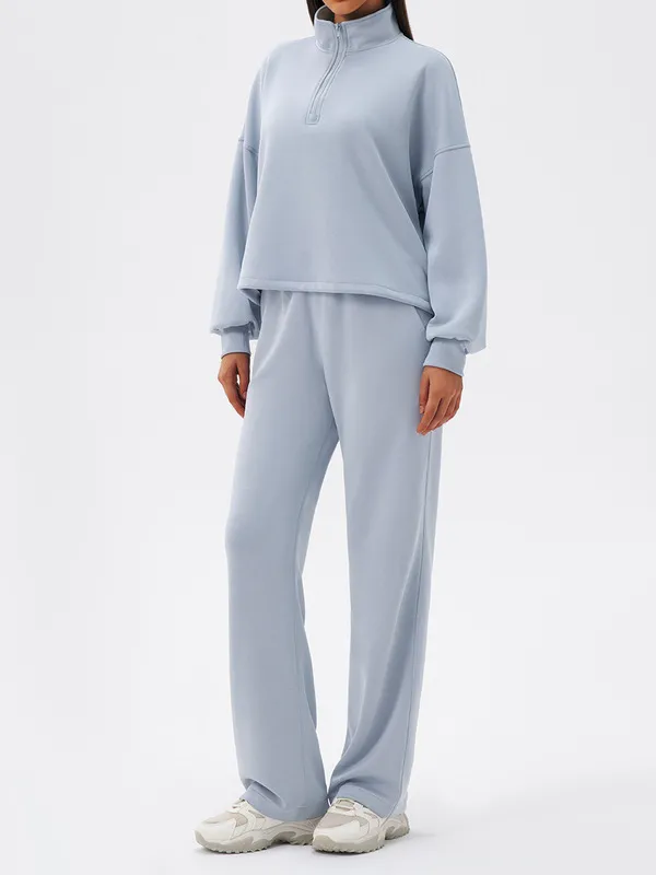 Conjunto deportivo de yoga de 2 piezas para mujer: top de manga larga en color liso y cómodo (FGBYEL42553+42311)