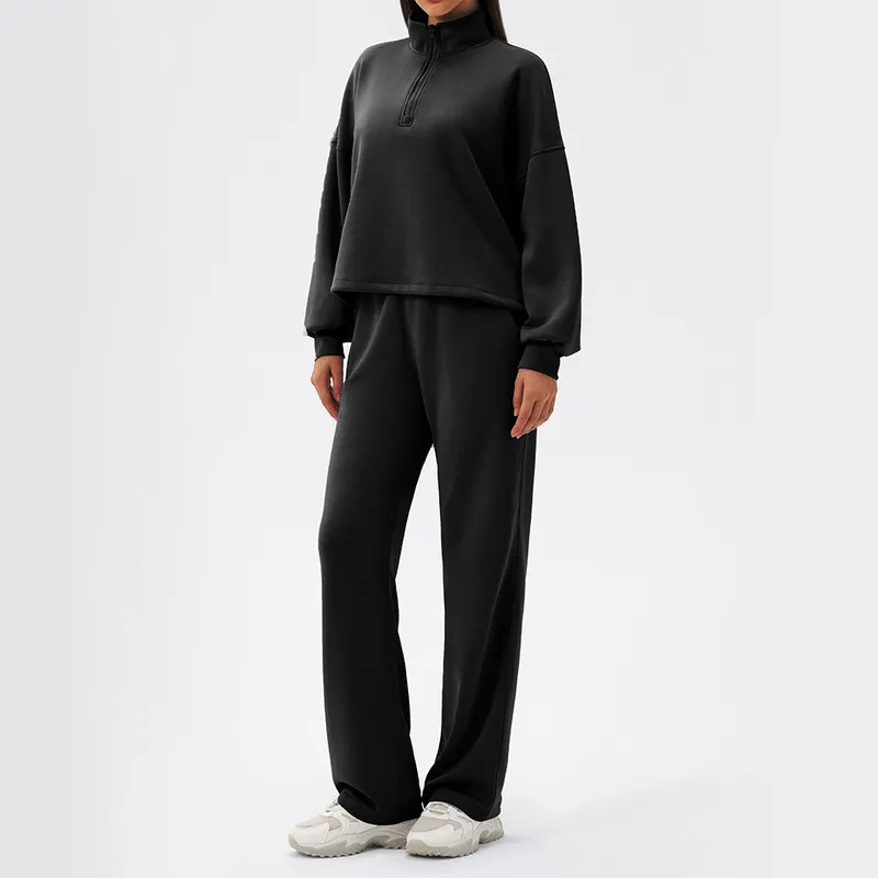 Conjunto deportivo de yoga de 2 piezas para mujer: top de manga larga en color liso y cómodo (FGBYEL42553+42311)