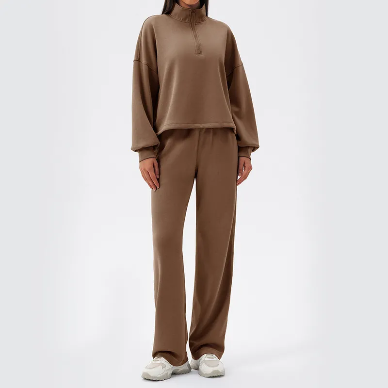 Conjunto deportivo de yoga de 2 piezas para mujer: top de manga larga en color liso y cómodo (FGBYEL42553+42311)