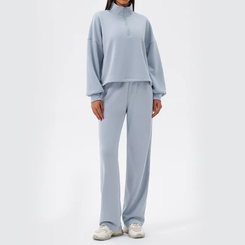 Conjunto deportivo de yoga de 2 piezas para mujer: top de manga larga en color liso y cómodo (FGBYEL42553+42311)
