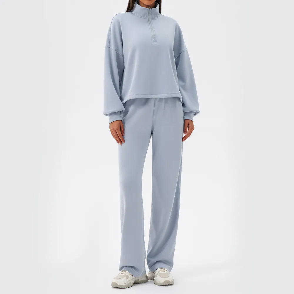 Conjunto de camiseta de manga larga y pantalón azul grisáceo