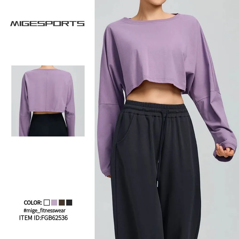 Prenda deportiva versátil de manga larga para mujer, transpirable y de color liso (FGBYEL62536)