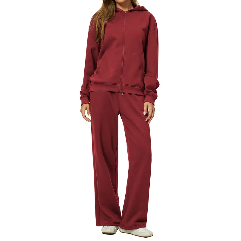 Conjunto de 4 piezas para mujer: sudadera con capucha y logo personalizado (corte holgado) para yoga, gimnasio, correr y entrenamiento (FGBTZ5555)