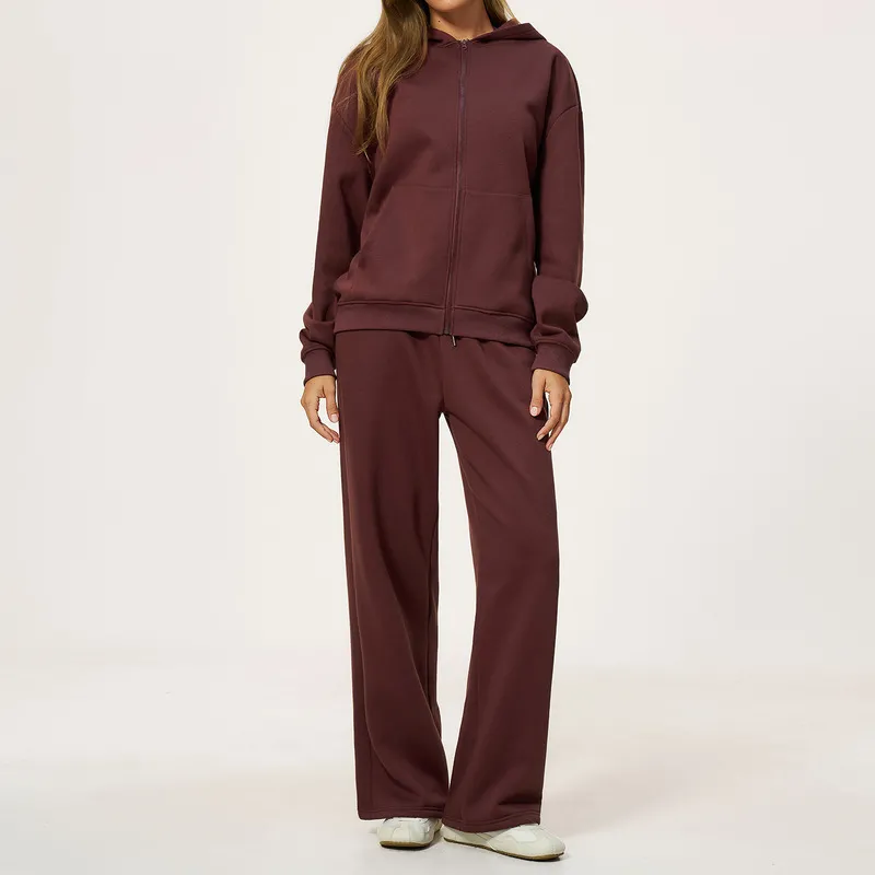 Conjunto de 4 piezas para mujer: sudadera con capucha y logo personalizado (corte holgado) para yoga, gimnasio, correr y entrenamiento (FGBTZ5555)