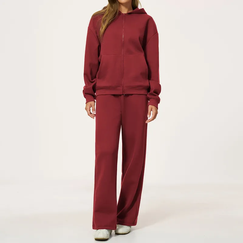 Sudadera con capucha y cremallera completa con estampado de cerezas + pantalón casual