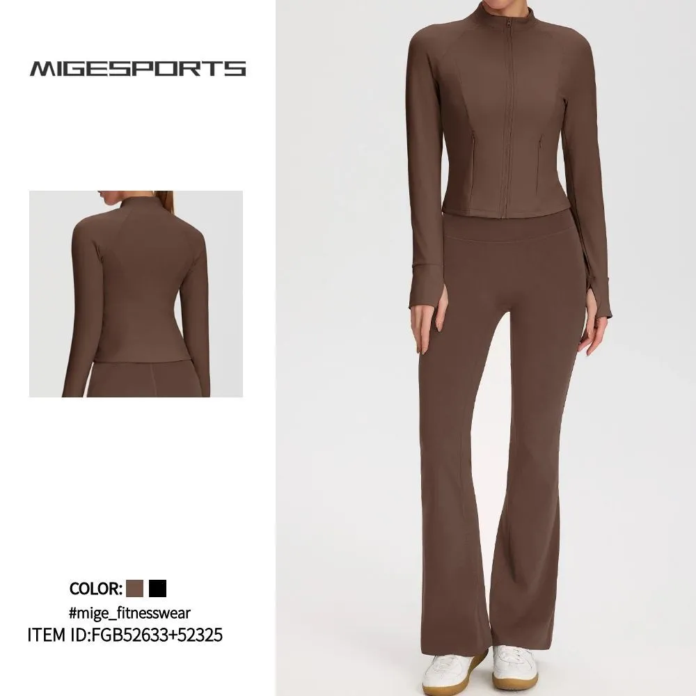 Conjunto de yoga de 2 piezas para mujer: pantalones acampanados y chaqueta (FGBYEL52633+52325)