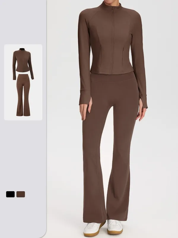 Conjunto de yoga de 2 piezas para mujer: pantalones acampanados y chaqueta (FGBYEL52633+52325)