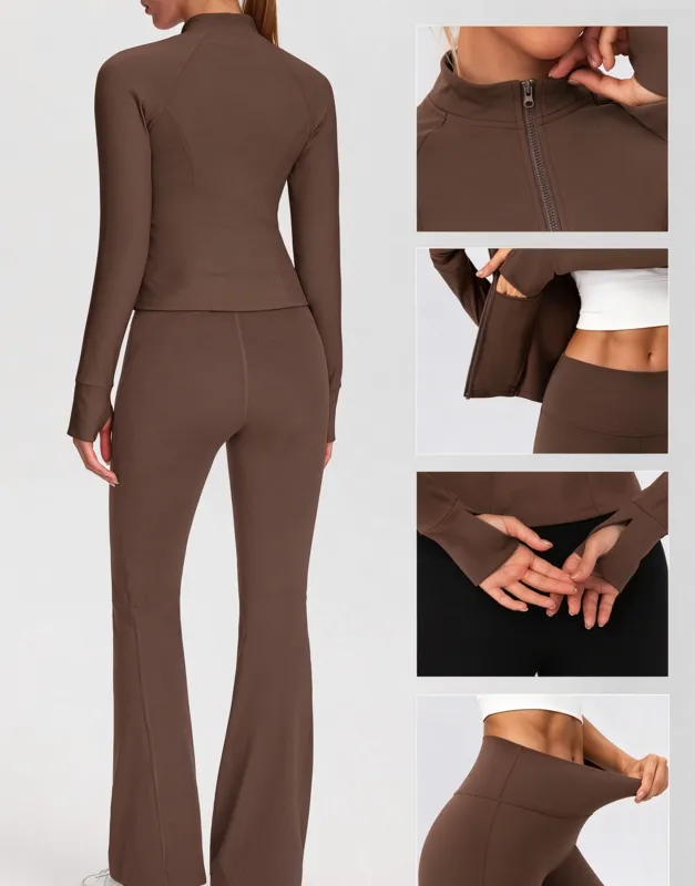 Conjunto de yoga de 2 piezas para mujer: pantalones acampanados y chaqueta (FGBYEL52633+52325)