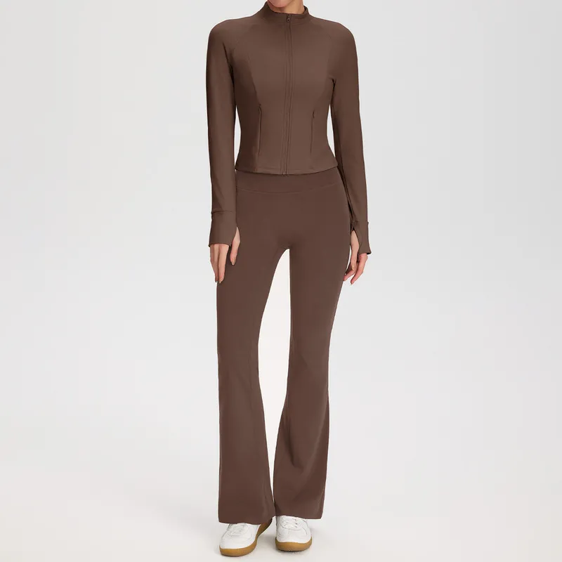 Conjunto de yoga de 2 piezas para mujer: pantalones acampanados y chaqueta (FGBYEL52633+52325)