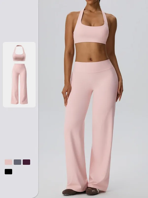 Conjunto de yoga para mujer en tejido de alta elasticidad; conjunto de entrenamiento ajustado, transpirable y de secado rápido para gimnasio (FGBYEL62768+62345)