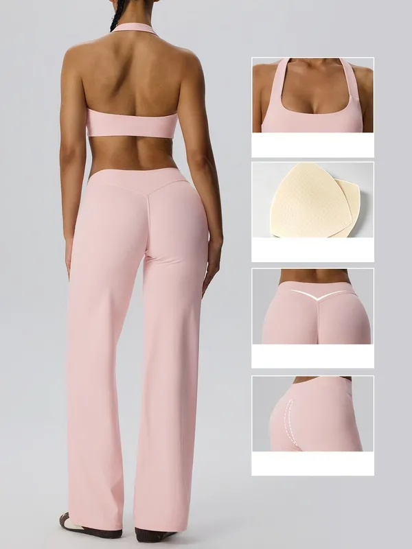 Conjunto de yoga para mujer en tejido de alta elasticidad; conjunto de entrenamiento ajustado, transpirable y de secado rápido para gimnasio (FGBYEL62768+62345)