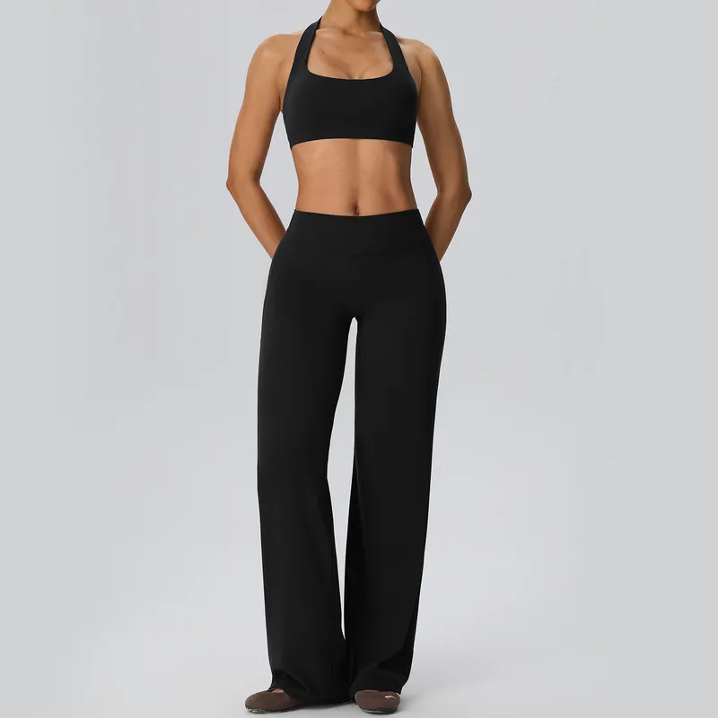 Conjunto de yoga para mujer en tejido de alta elasticidad; conjunto de entrenamiento ajustado, transpirable y de secado rápido para gimnasio (FGBYEL62768+62345)