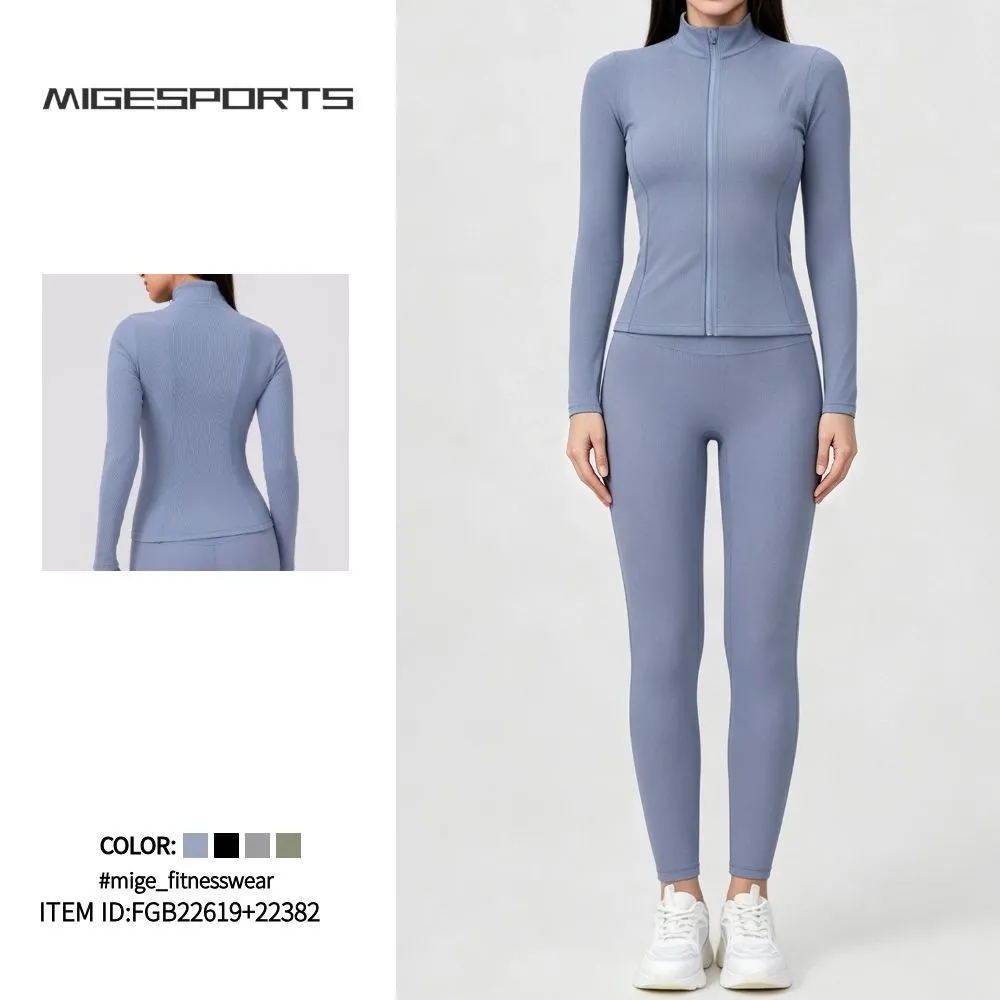 Conjunto de ropa deportiva para mujer: chaqueta de manga larga y pantalones de cintura alta (modelo FGBYEL22619+22382)