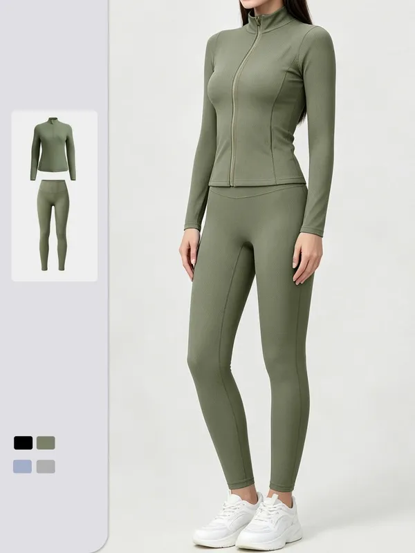 Conjunto de ropa deportiva para mujer: chaqueta de manga larga y pantalones de cintura alta (modelo FGBYEL22619+22382)