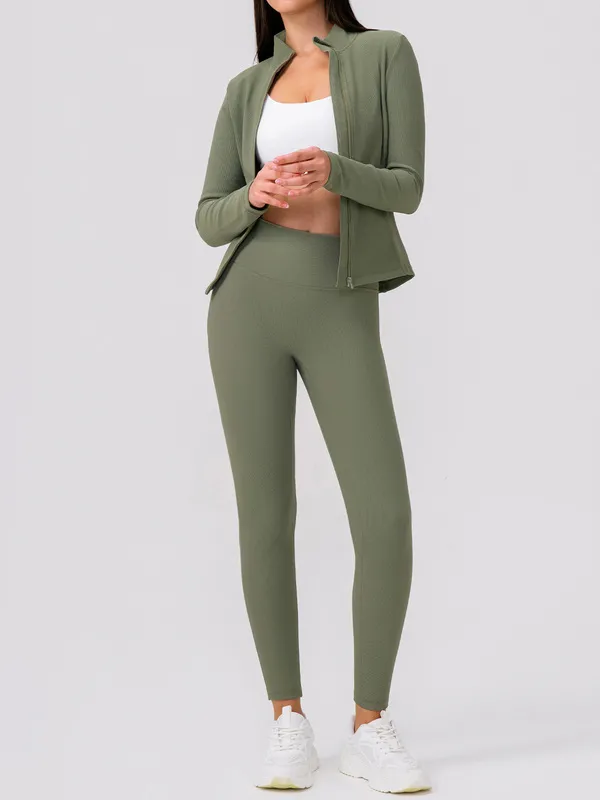 Conjunto de ropa deportiva para mujer: chaqueta de manga larga y pantalones de cintura alta (modelo FGBYEL22619+22382)