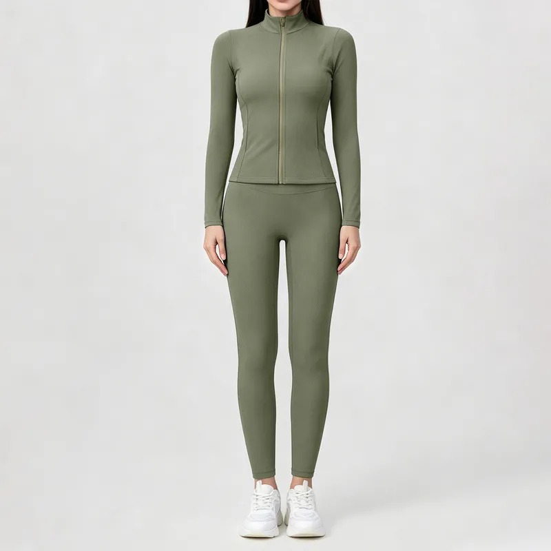 Conjunto de ropa deportiva para mujer: chaqueta de manga larga y pantalones de cintura alta (modelo FGBYEL22619+22382)