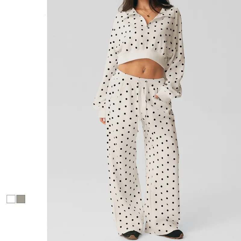 Conjunto de ropa deportiva de dos piezas para mujer: leggings y top con estampado de lunares, ideal para yoga y gimnasio (modelo FGBSM2643, opción de logotipo personalizado).