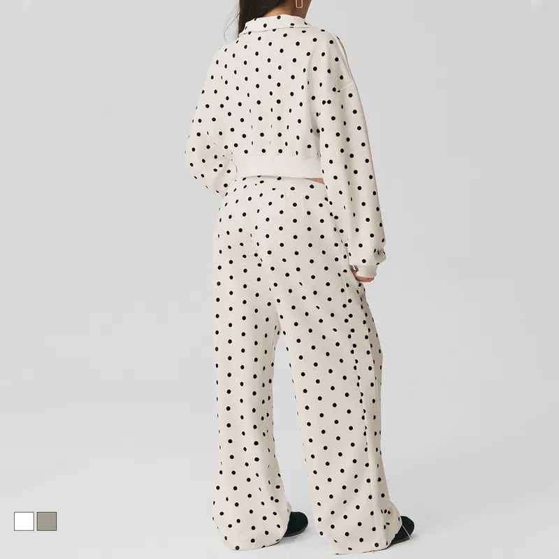 Conjunto de ropa deportiva de dos piezas para mujer: leggings y top con estampado de lunares, ideal para yoga y gimnasio (modelo FGBSM2643, opción de logotipo personalizado).